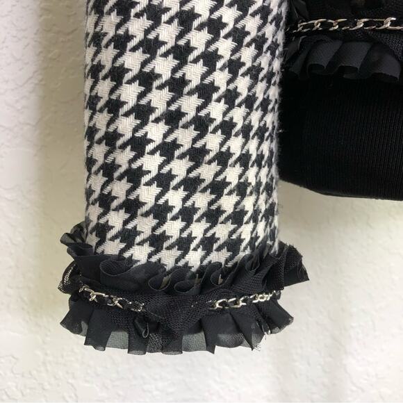 WHBM black and white houndstooth ruffle trim blazer size 8 - Picture 5 of 16